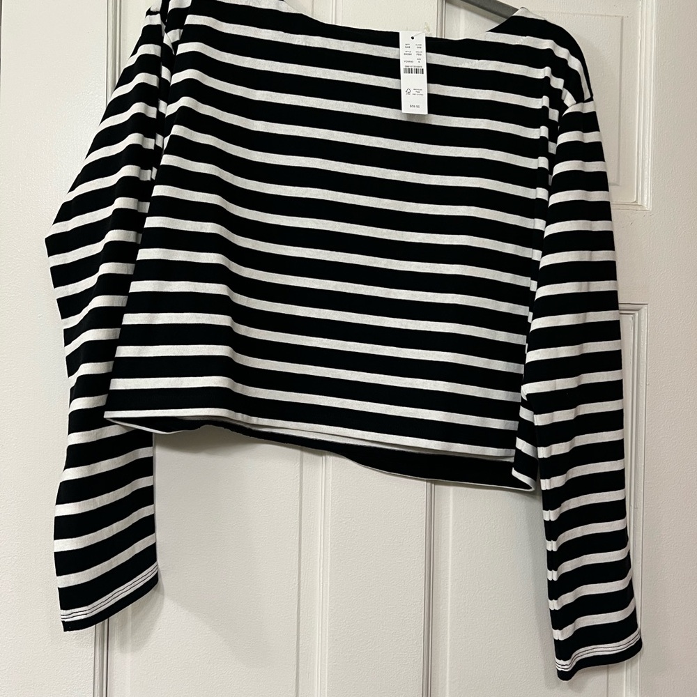 J Crew Black and White Striped Women's Top